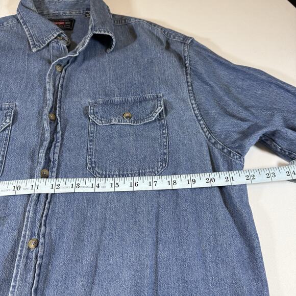 Vintage Wrangler Workwear Western Chambray Denim Oversized Shirt - Blue Mns M - Picture 7 of 9